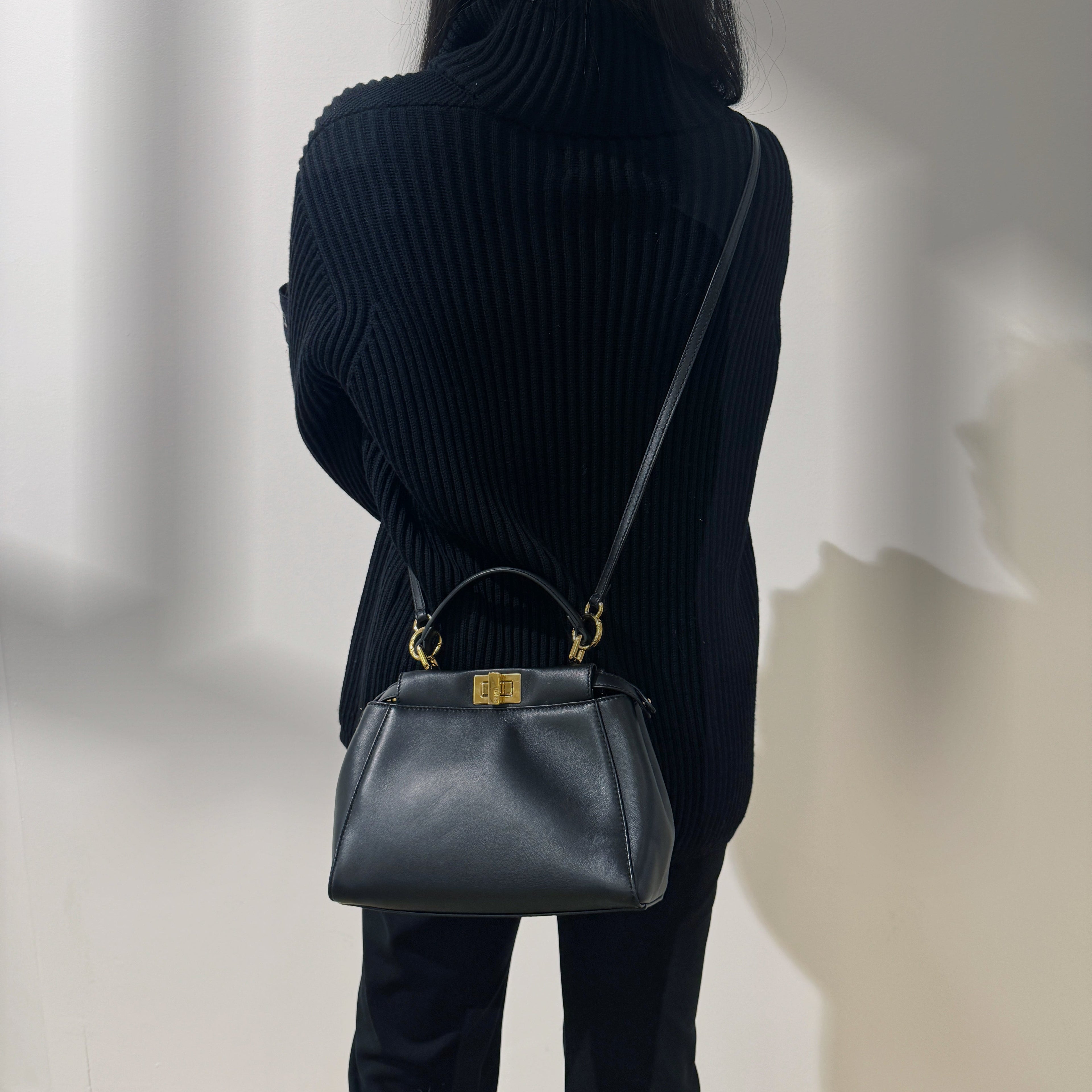 Fendi Black & Gold Mini Peekaboo Leather Bag TWS