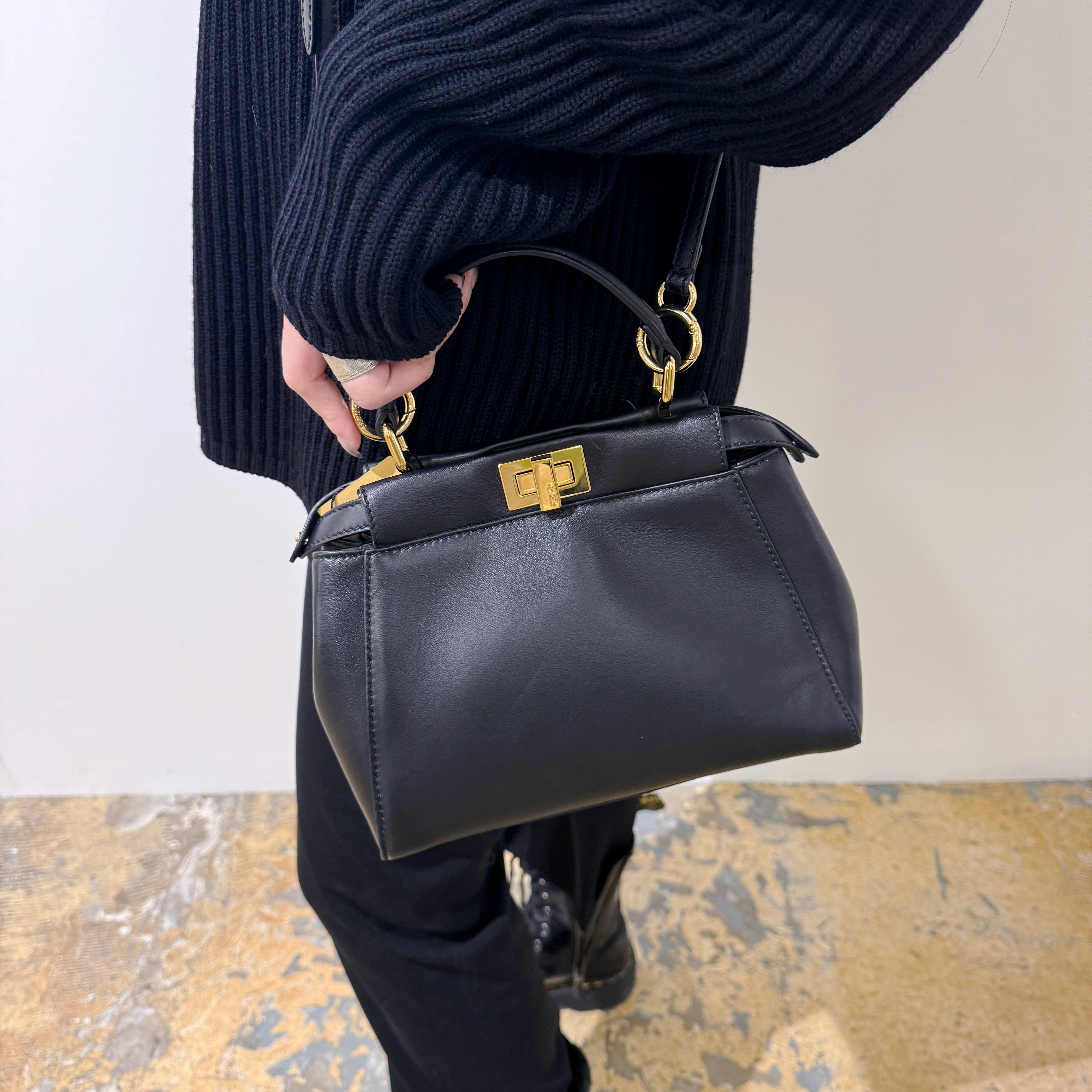 Fendi Black & Gold Mini Peekaboo Leather Bag TWS