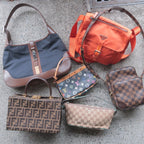 FENDI Zucca Canvas Leather Vanity Bag Khaki Black Brown 14548