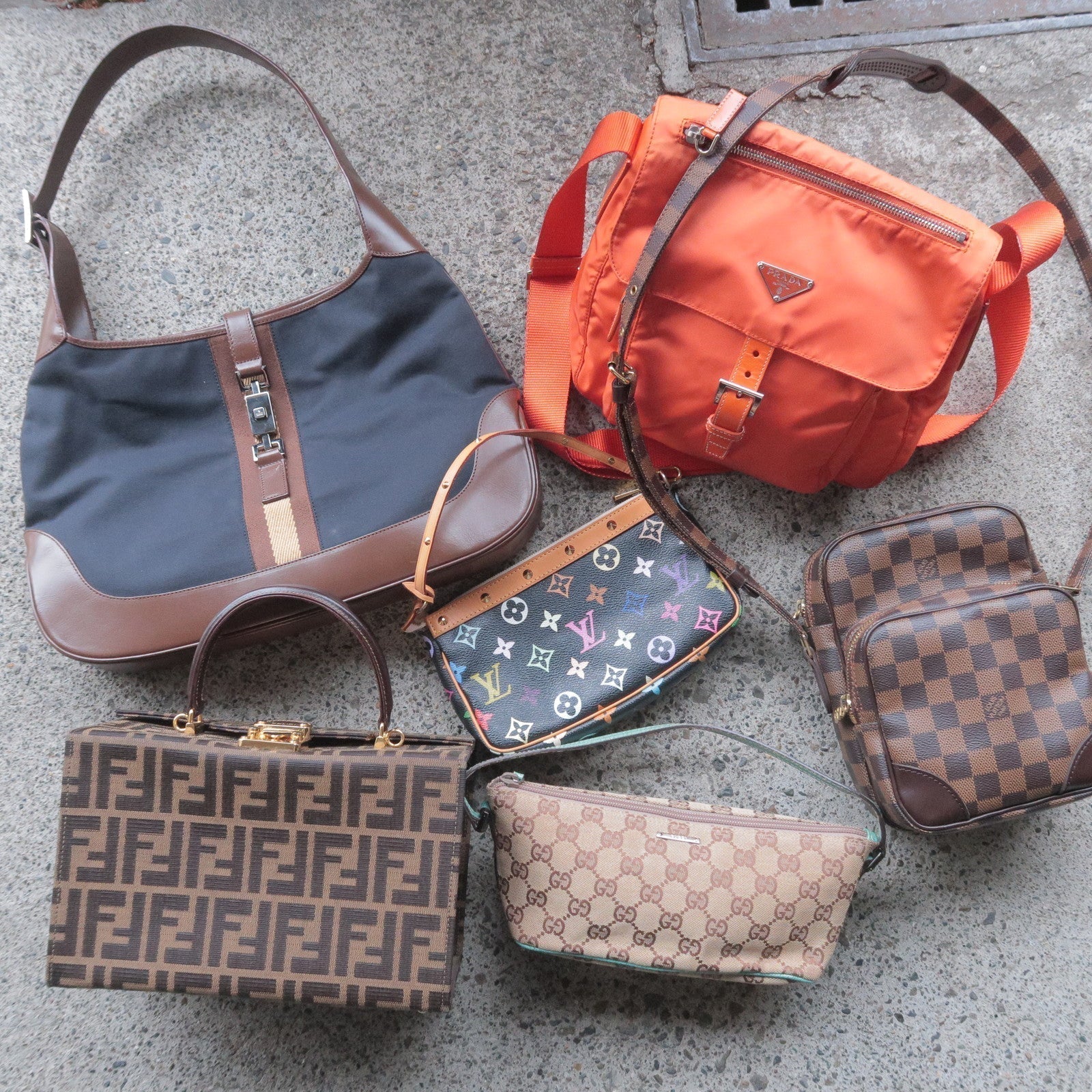 FENDI Zucca Canvas Leather Vanity Bag Khaki Black Brown 14548