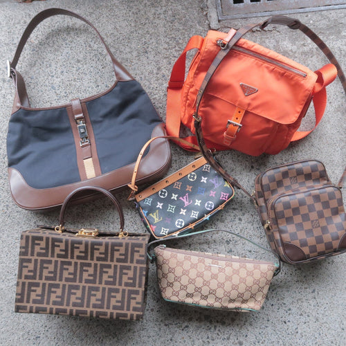 FENDI Zucca Canvas Leather Vanity Bag Khaki Black Brown 14548