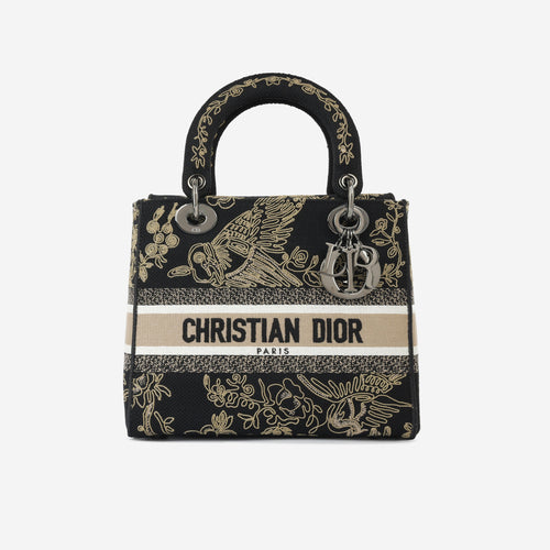 Dior Medium Lady D-Lite - Black Embroidered Toile