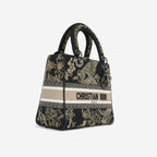 Dior Medium Lady D-Lite - Black Embroidered Toile