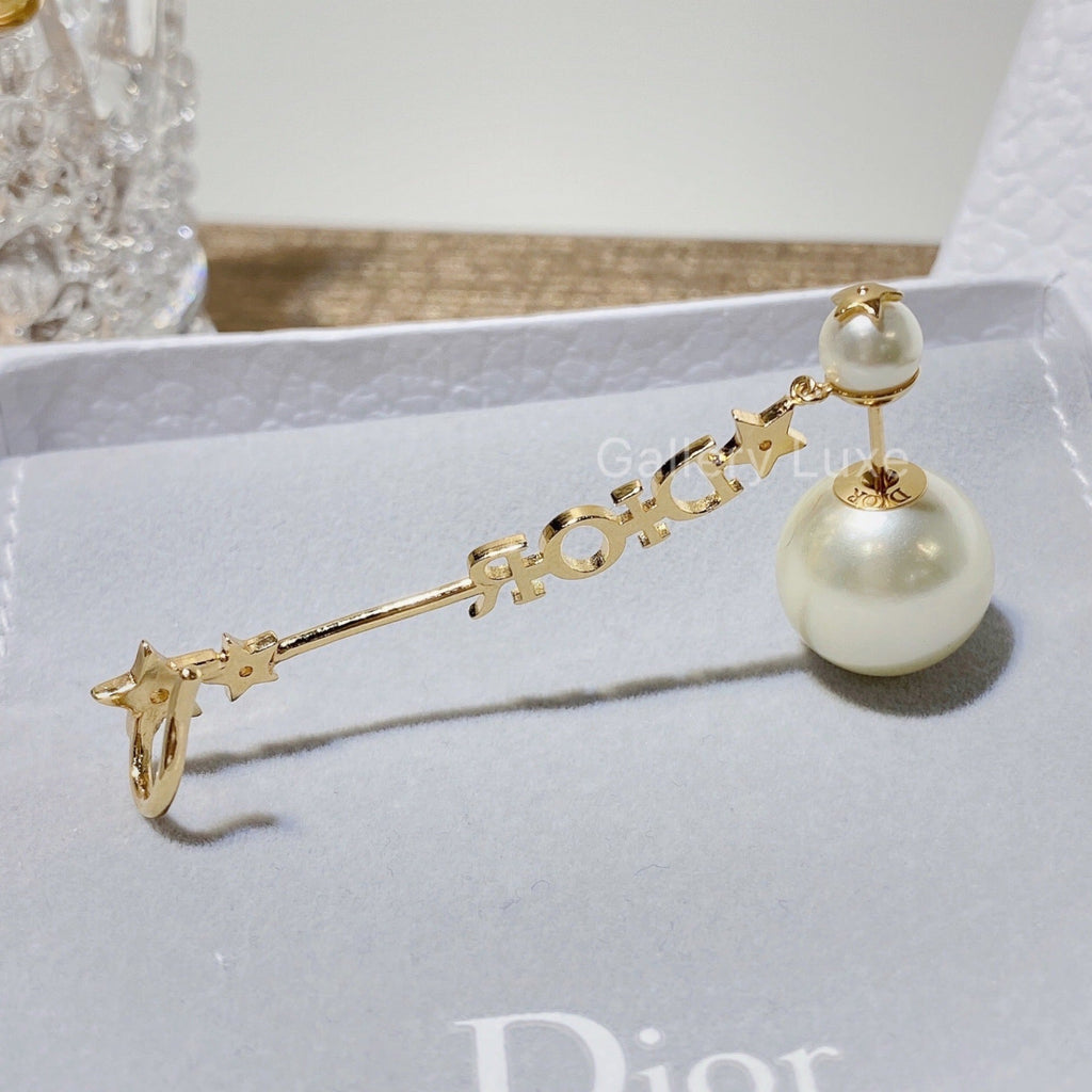 No.2709-Christian Dior Tribales Multi Pearl Gold Star Dangle Earrings