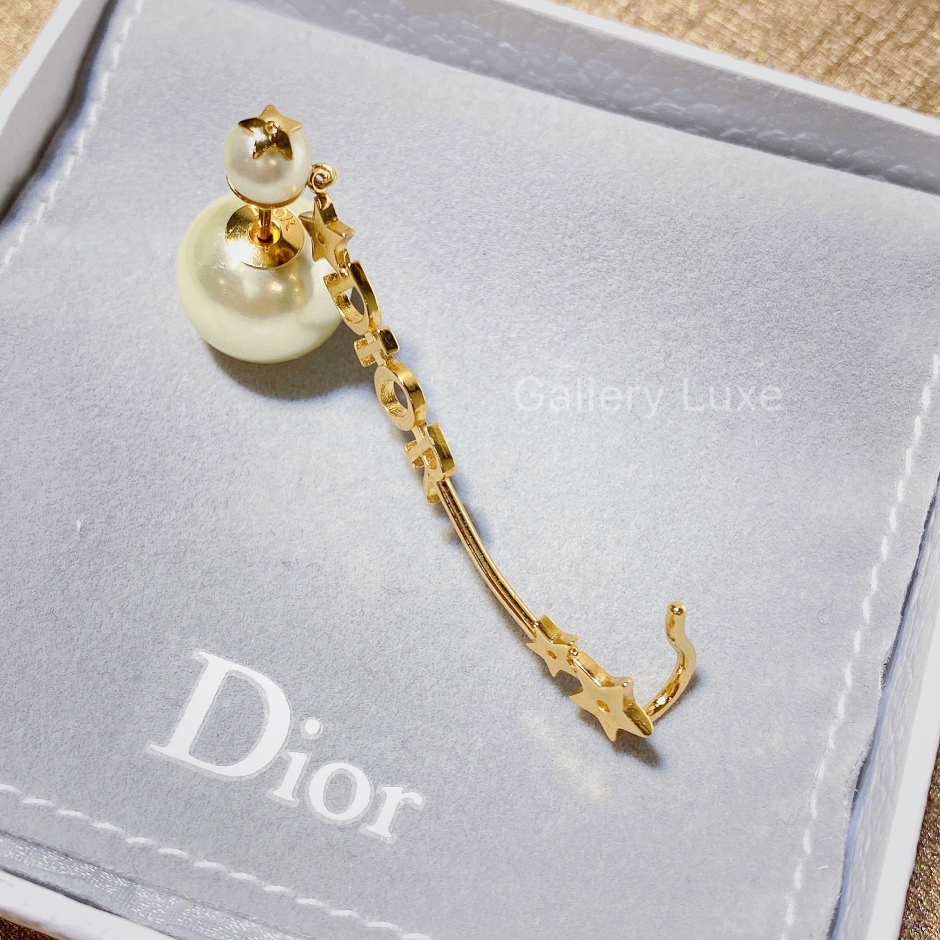 No.2709-Christian Dior Tribales Multi Pearl Gold Star Dangle Earrings