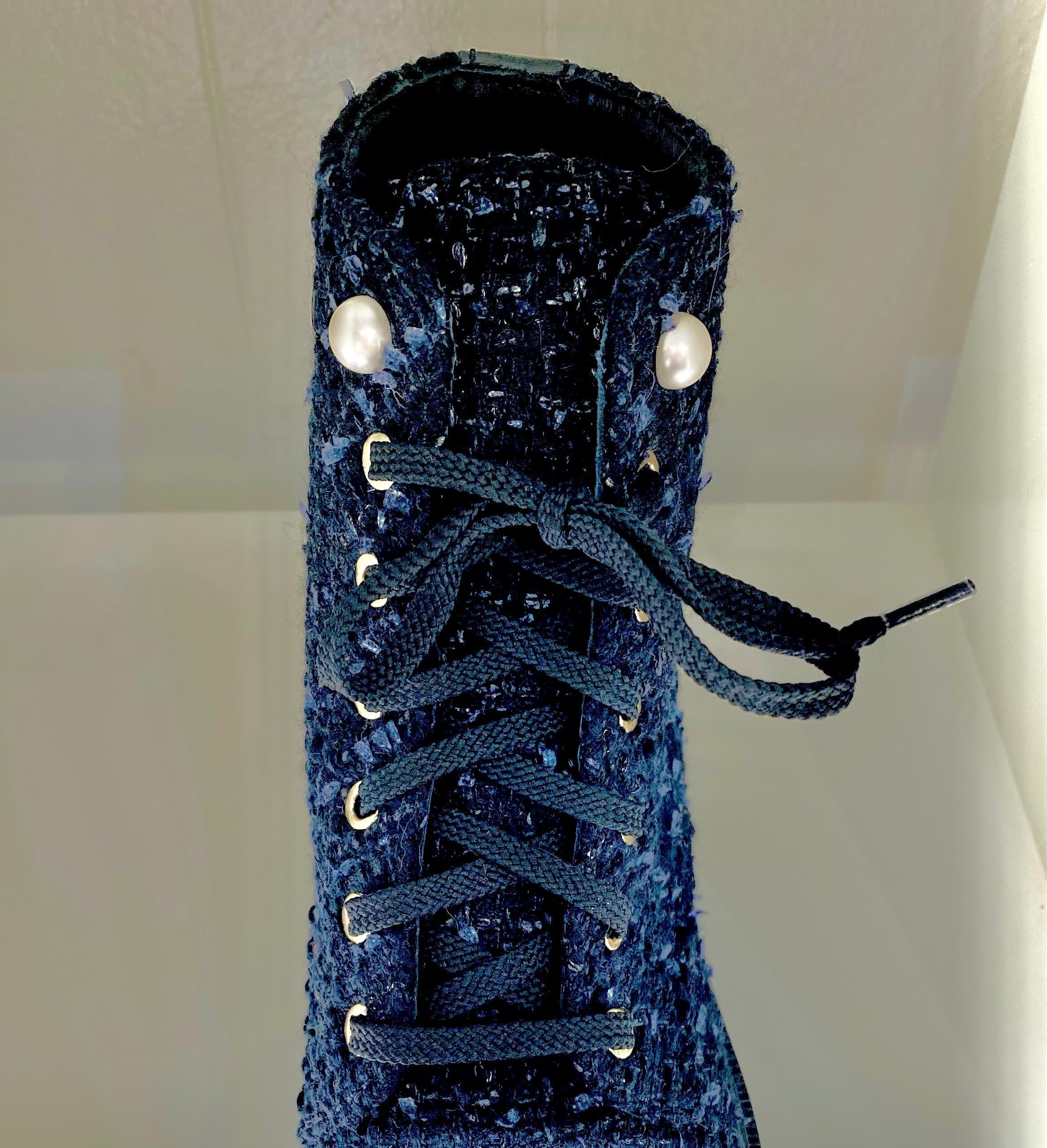 Chanel Tweed Patent Calfskin Pearl Combat Short Boots