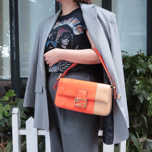 FENDI Mamma Baguette Suede Leather Shoulder Bag Orange 8BR792