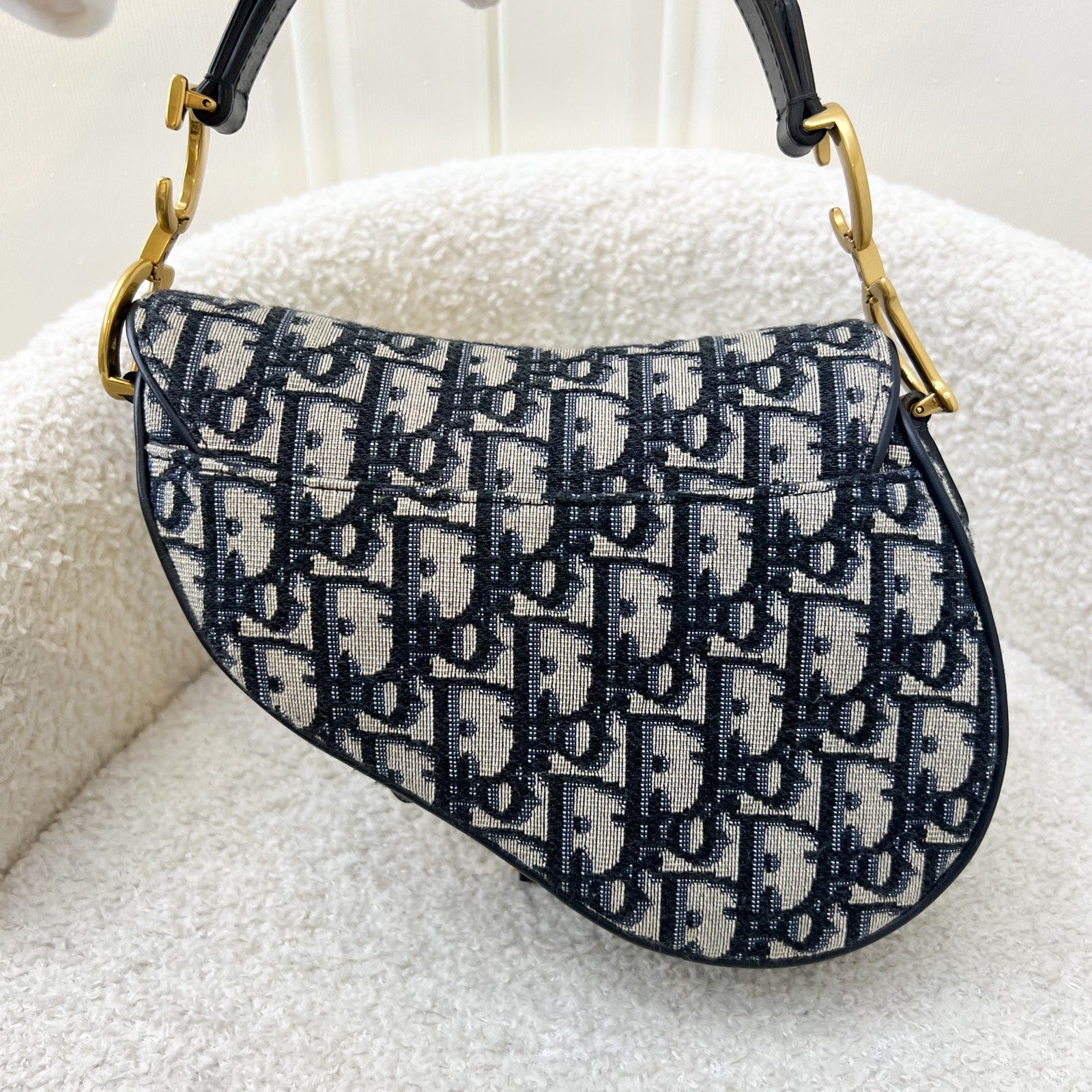 Dior Mini Saddle Bag in Blue Oblique Jacquard and AGHW