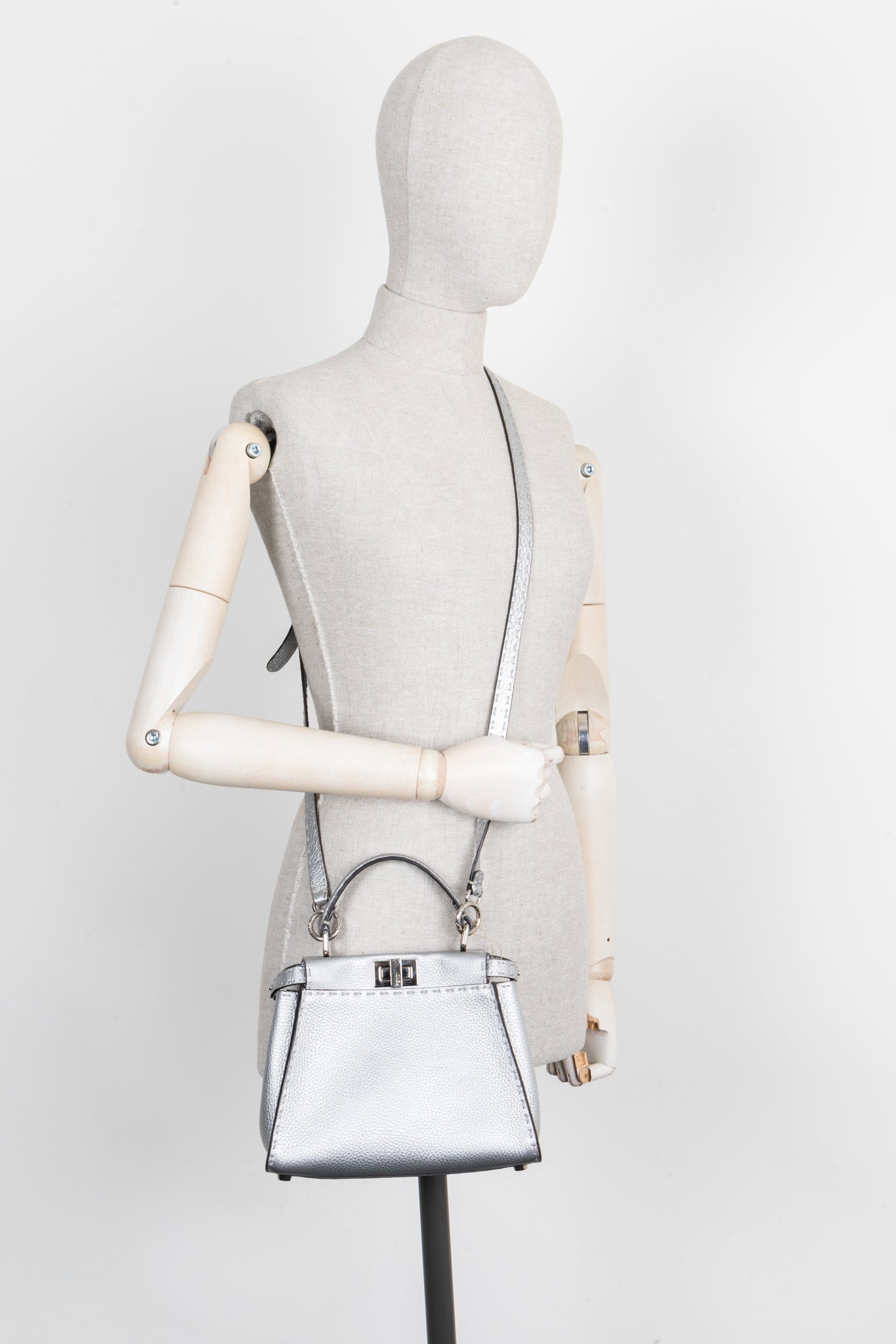 FENDI Peekaboo Bag Mini Leather Silver