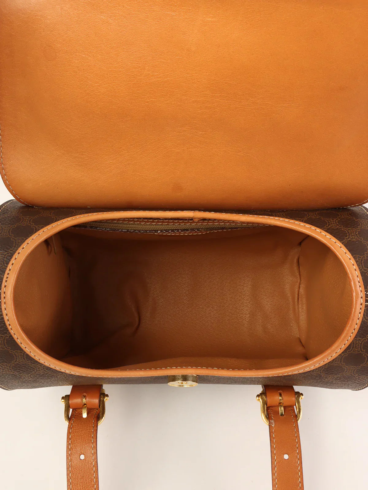 CELINE Macadam Pattern Logo Plate Box Top Handle Bag Brown
