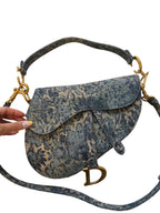 DIOR - Saddle Bag Blue Denim Brocart Embroidered Shoulder Bag