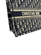 DIOR - Ecru Blue Oblique Embroidered Small Book Tote