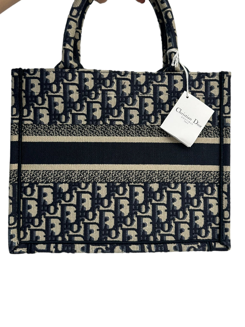 DIOR - Ecru Blue Oblique Embroidered Small Book Tote