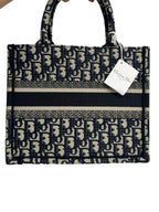 DIOR - Ecru Blue Oblique Embroidered Small Book Tote