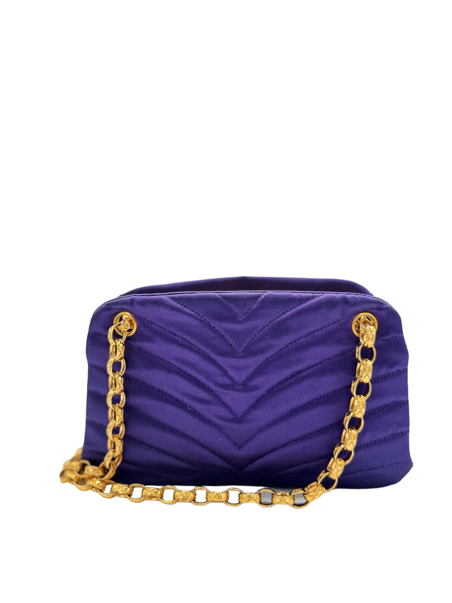 CHANEL - Vintage Stitch Purple Satin Shoulder Bag