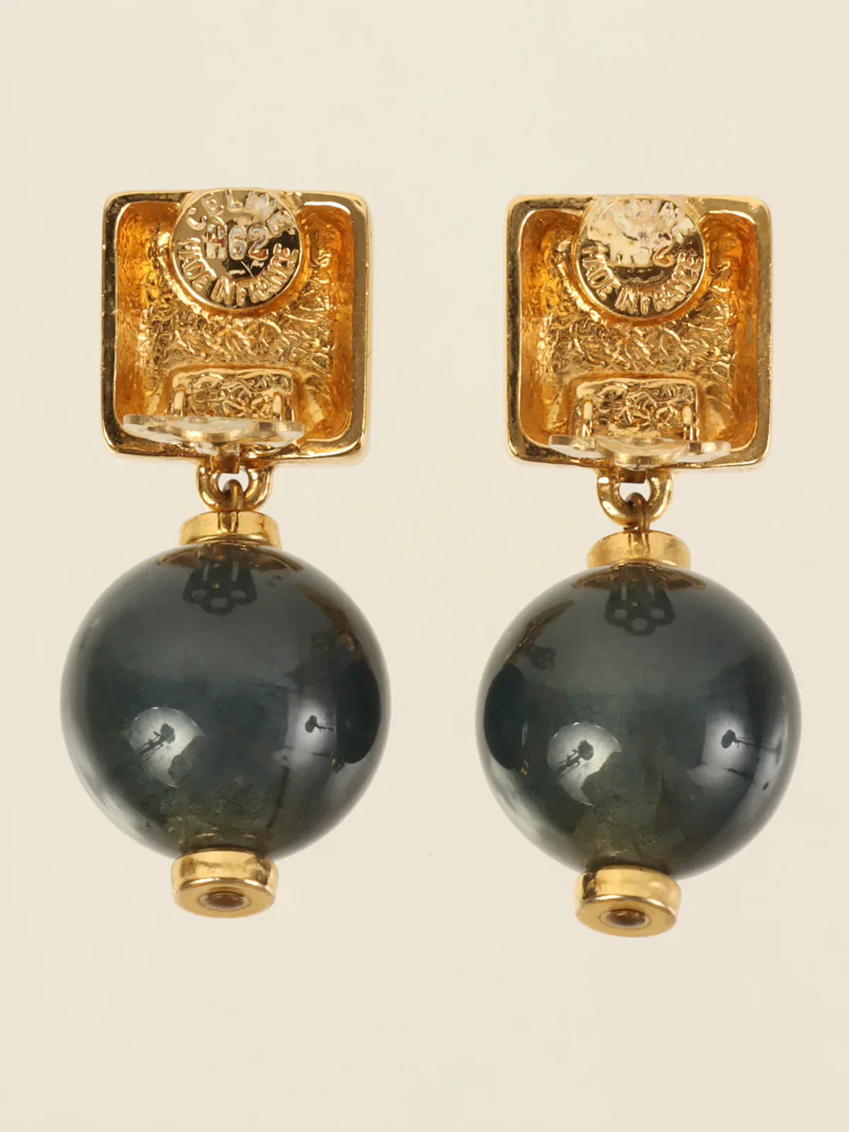 CELINE Square Logo Plate Beads Swing Earrings Gold/Navy