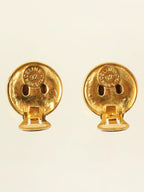 CELINE Rhinestone Star Motif Round Logo Earrings Clear/Green/Red