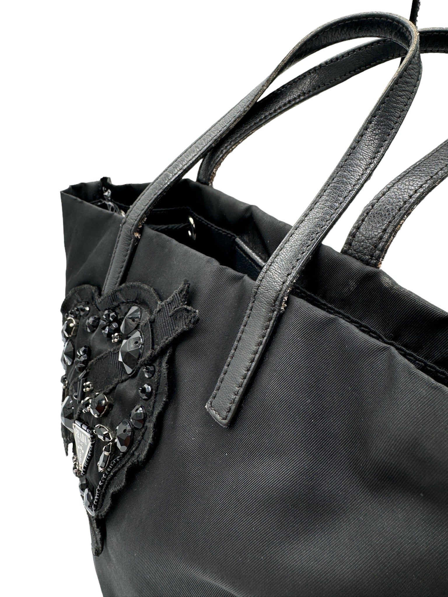PRADA - Tote Bag Black Nylon Leather Chemical Fiber