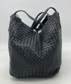 BOTTEGA VENETA Black Woven Leather Shoulder Bag Tote