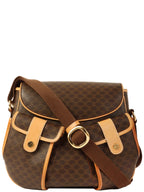 CELINE Macadam Pattern Logo Button Shoulder Bag Brown