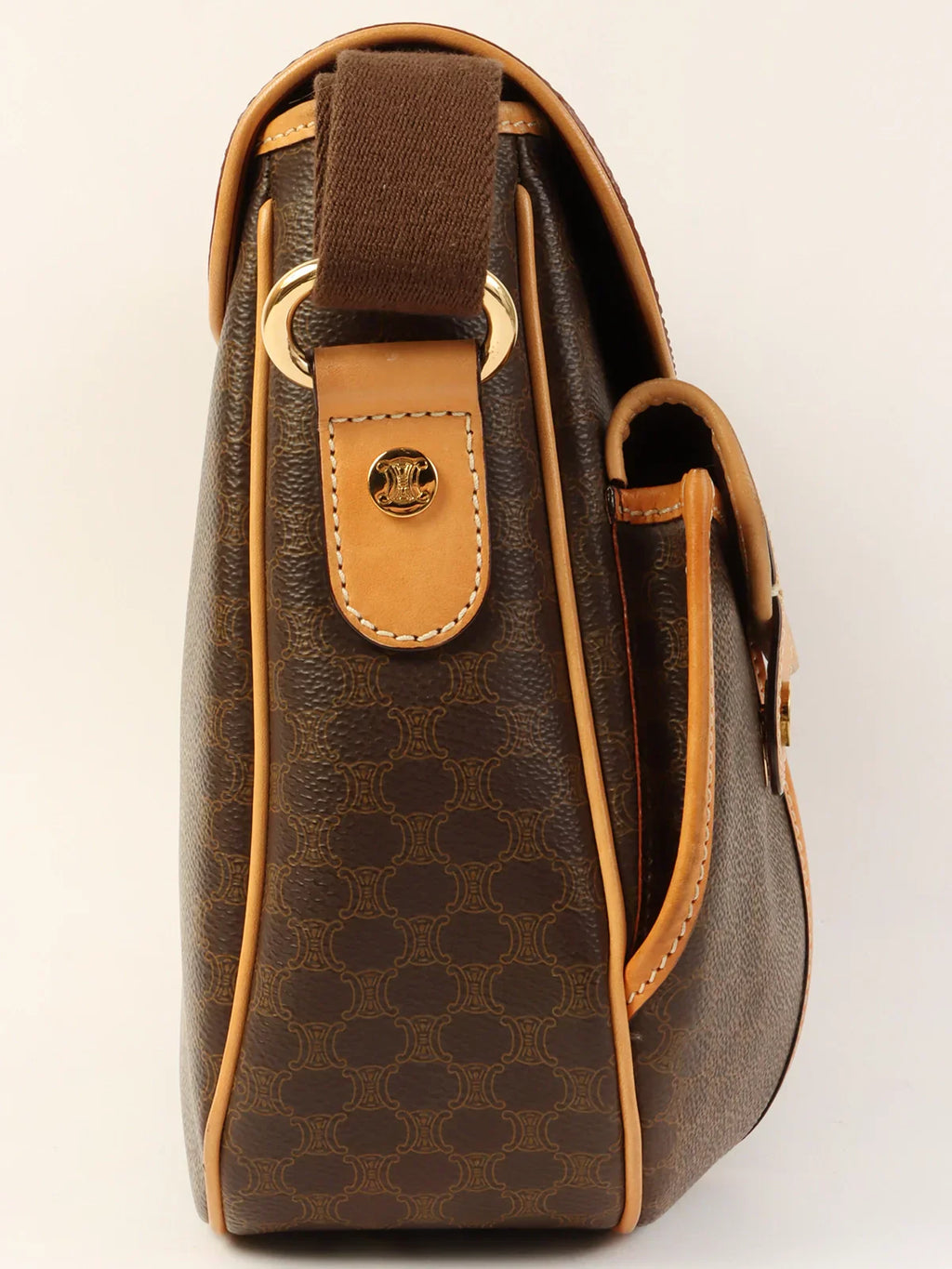 CELINE Macadam Pattern Logo Button Shoulder Bag Brown