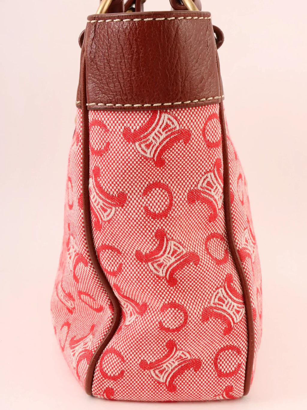 CELINE C Macadam Pattern Logo Embossed Top Handle Bag Red/Brown