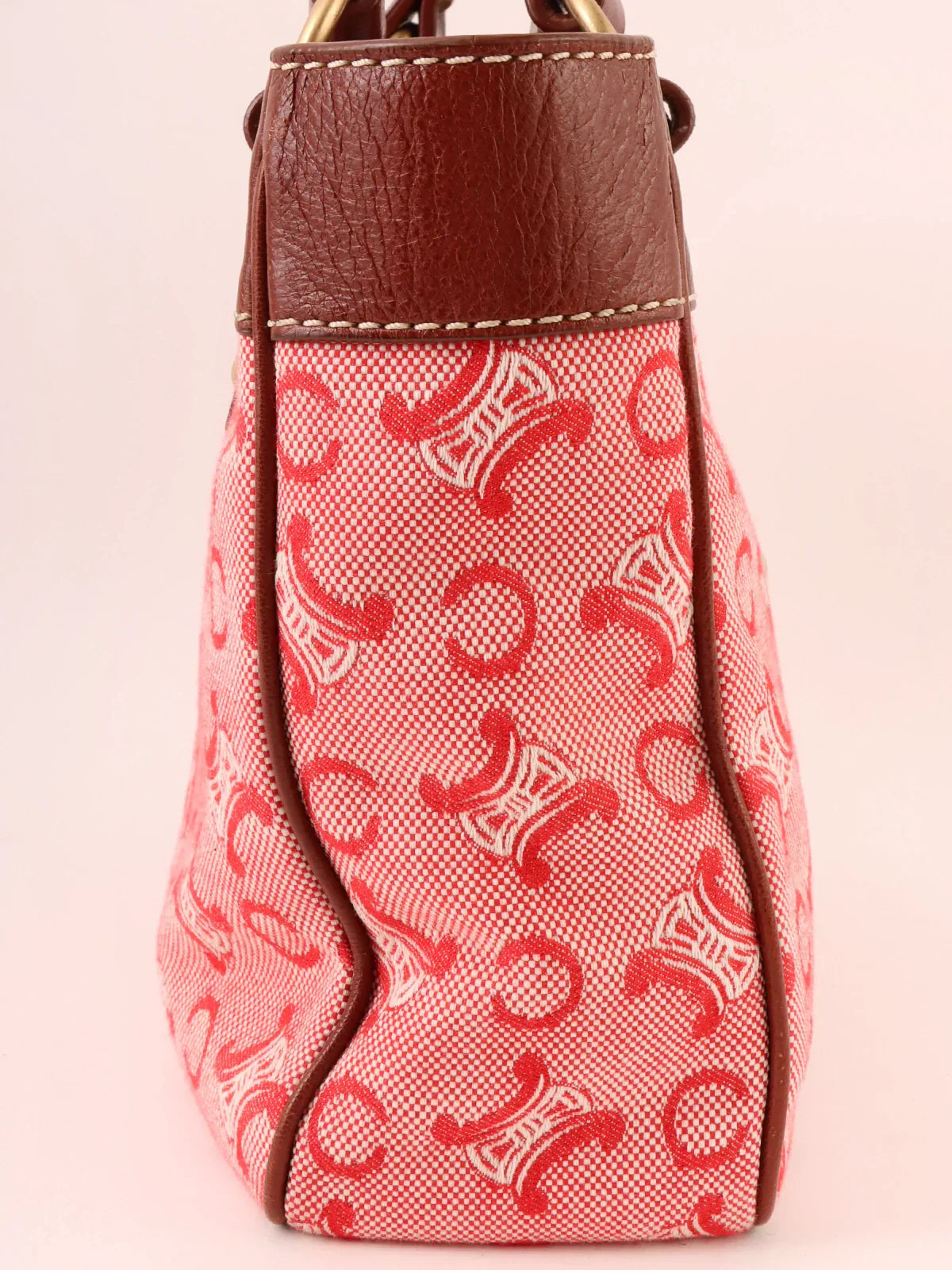 CELINE C Macadam Pattern Logo Embossed Top Handle Bag Red/Brown