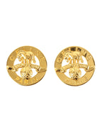 CELINE Circle Star Horse Motif Logo Earrings Gold