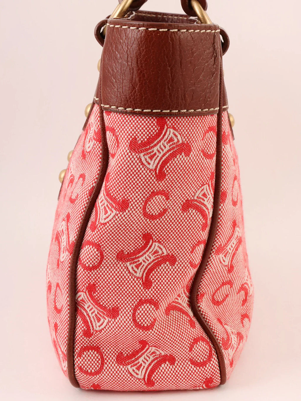 CELINE C Macadam Pattern Logo Embossed Top Handle Bag Red/Brown