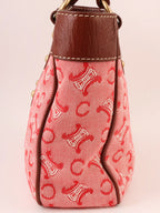 CELINE C Macadam Pattern Logo Embossed Top Handle Bag Red/Brown