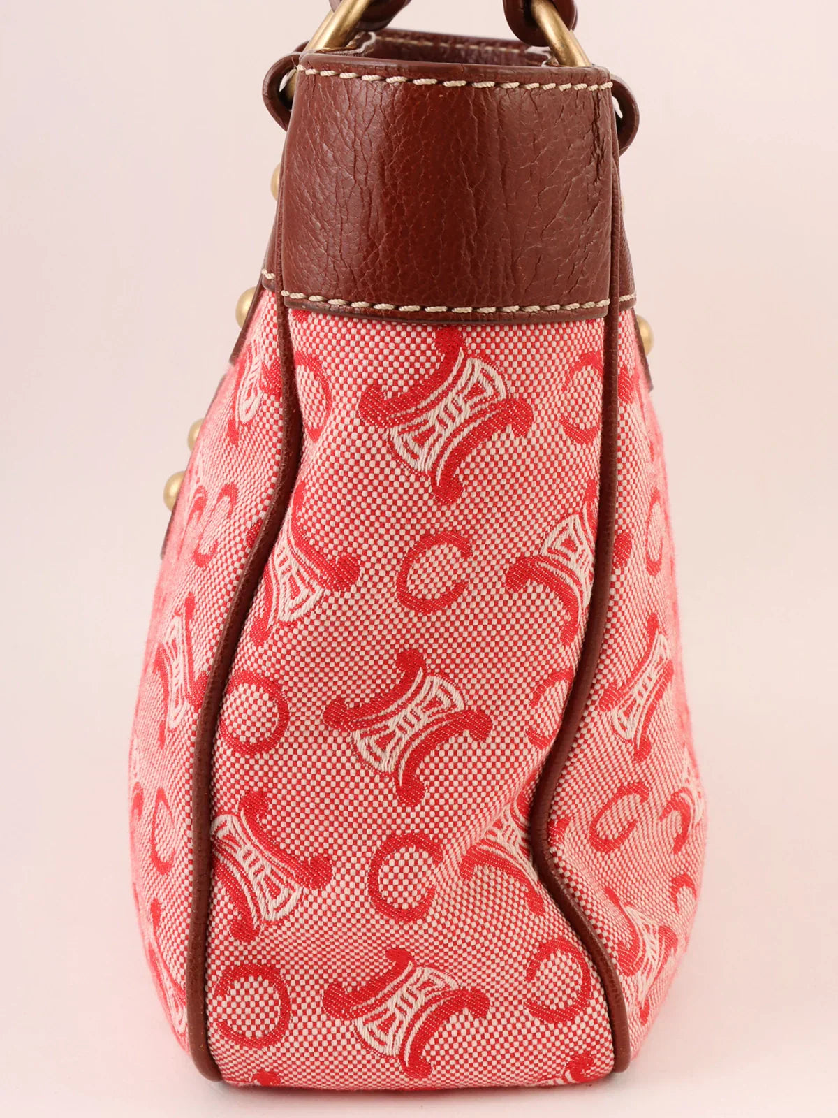 CELINE C Macadam Pattern Logo Embossed Top Handle Bag Red/Brown