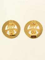 CELINE Circle Star Horse Motif Logo Earrings Gold