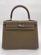 Hermes Kelly 25 Etoupe Swift Padded Palladium Hardware