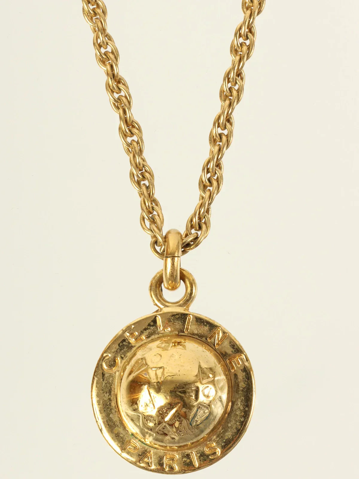 CELINE Star Motif Round Logo Necklace Gold