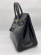 Hermes Birkin 35 Noir Box Leather Gold Hardware