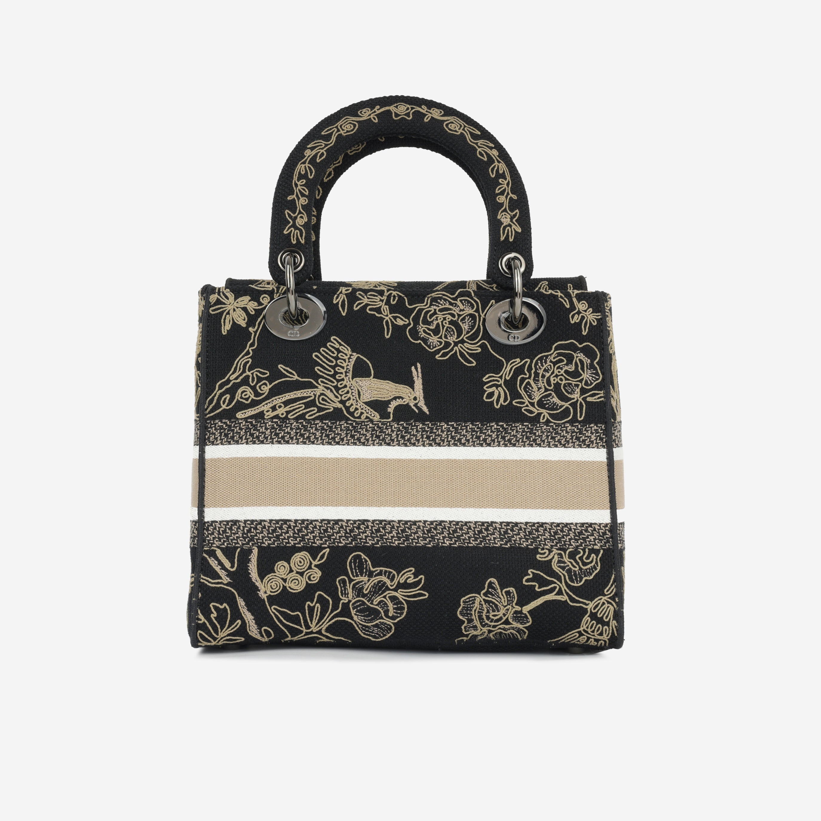 Dior Medium Lady D-Lite - Black Embroidered Toile