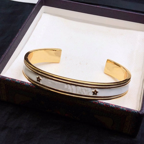 DIOR CODE BANGLE GOLD WHITE METAL AND LACQUER BRACELET