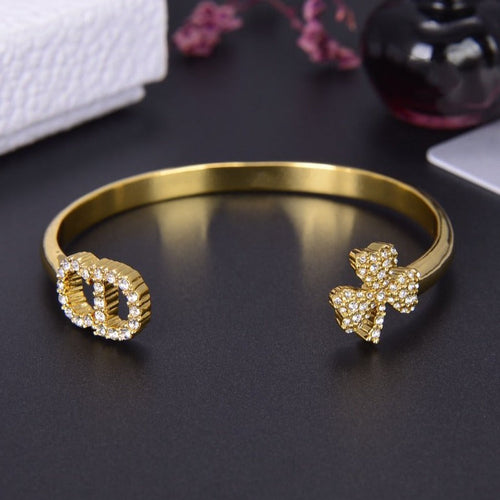 DIOR CLOVER CUFF BRACELET GOLD DIAMOND