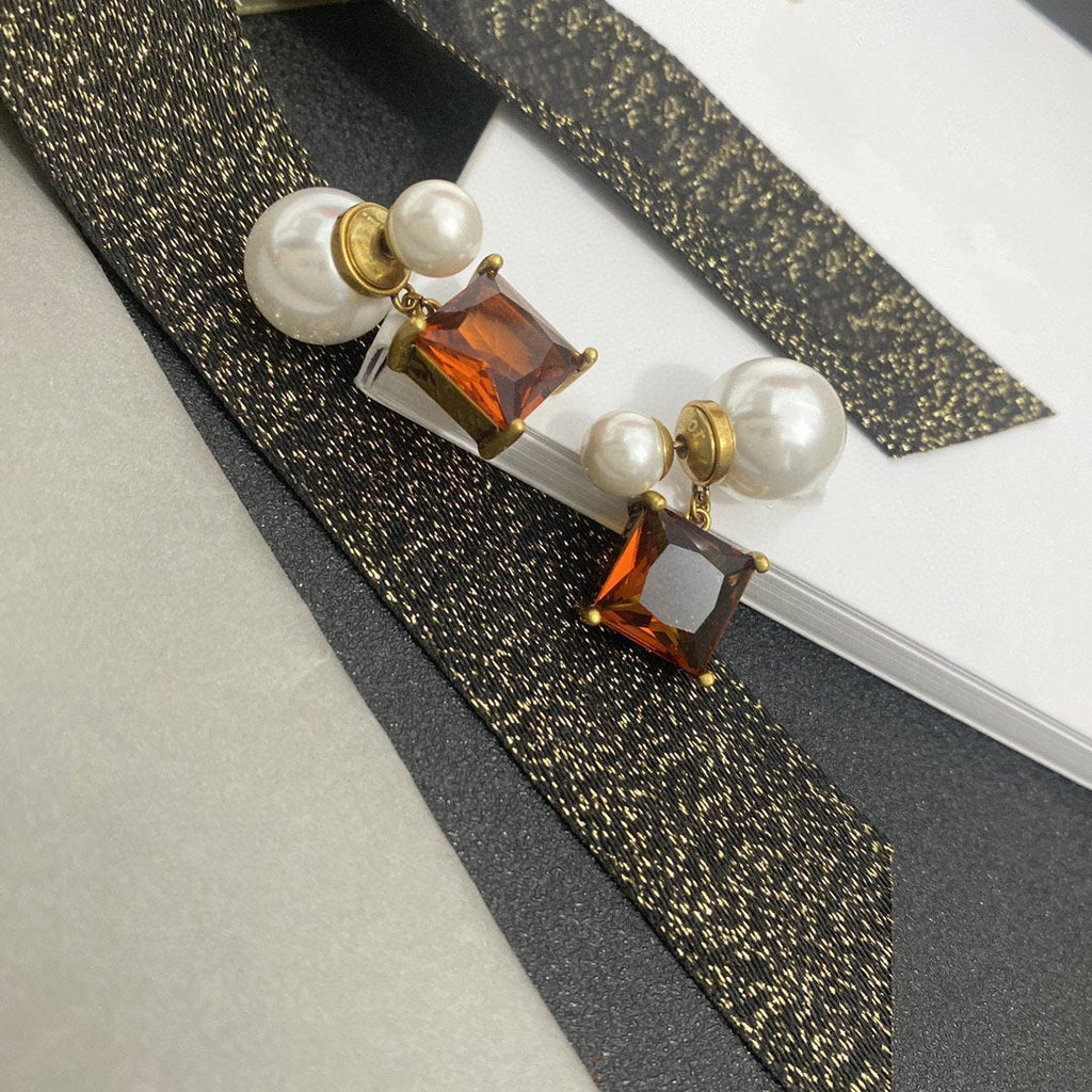 DIOR PEARL EARRINGS GOLD DIAMOND