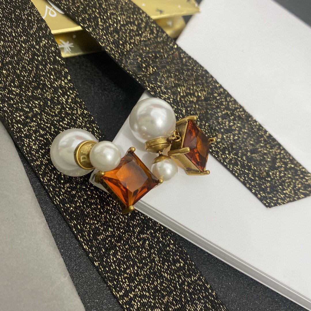 DIOR PEARL EARRINGS GOLD DIAMOND