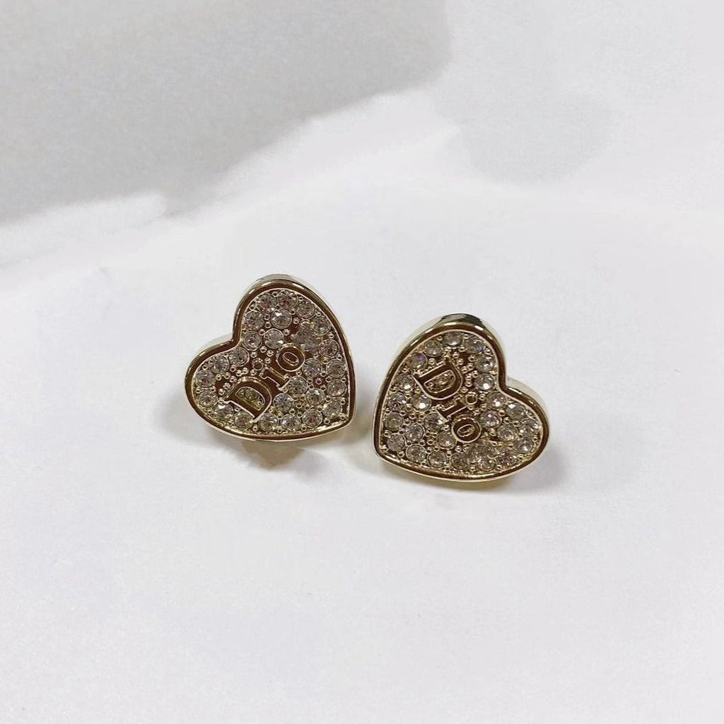 DIOR HEART EARRINGS GOLD FULL DIAMOND