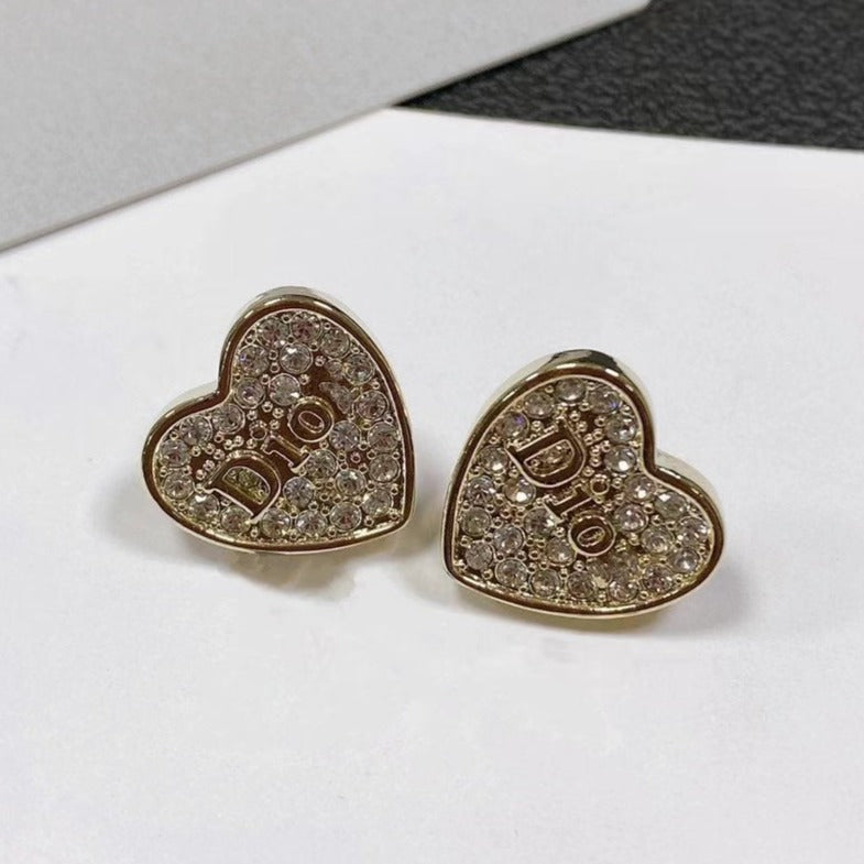 DIOR HEART EARRINGS GOLD FULL DIAMOND
