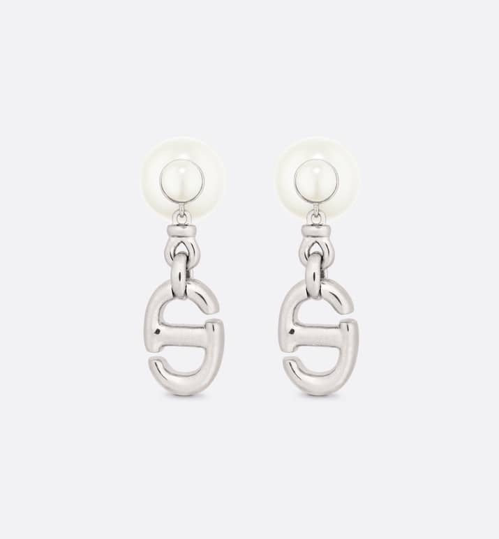 DIOR DROP PEARL TRIBALES EARRINGS SILVER