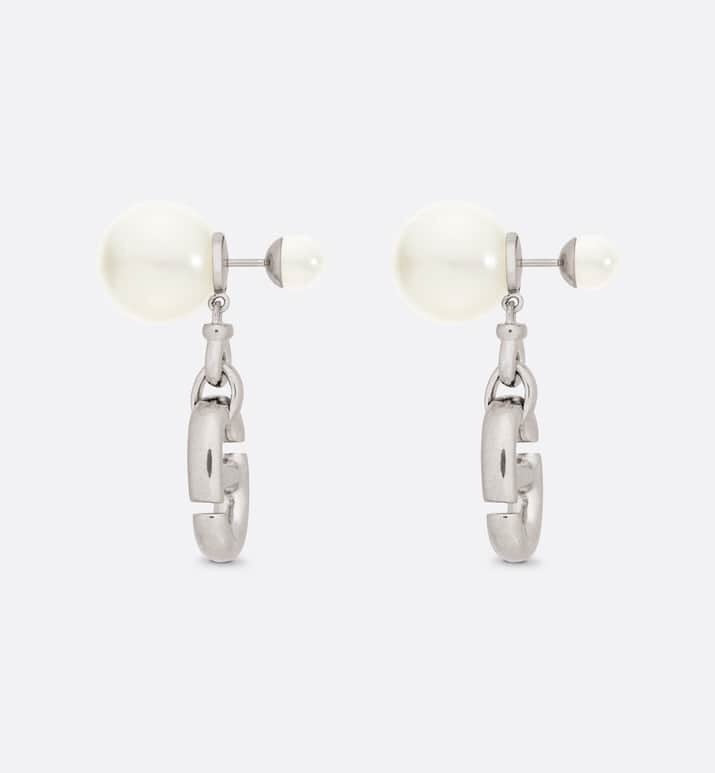 DIOR DROP PEARL TRIBALES EARRINGS SILVER