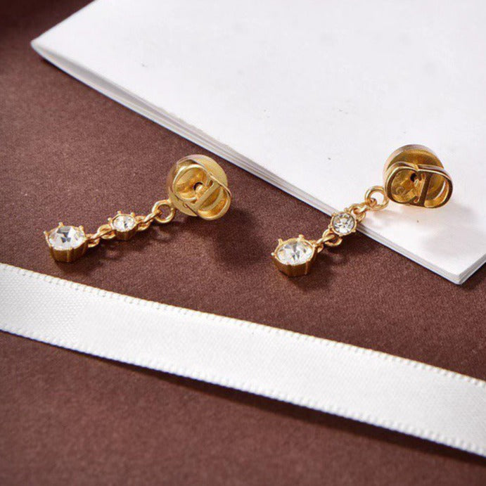 DIOR DROP GOLD 2 DIAMOND EARRINGS