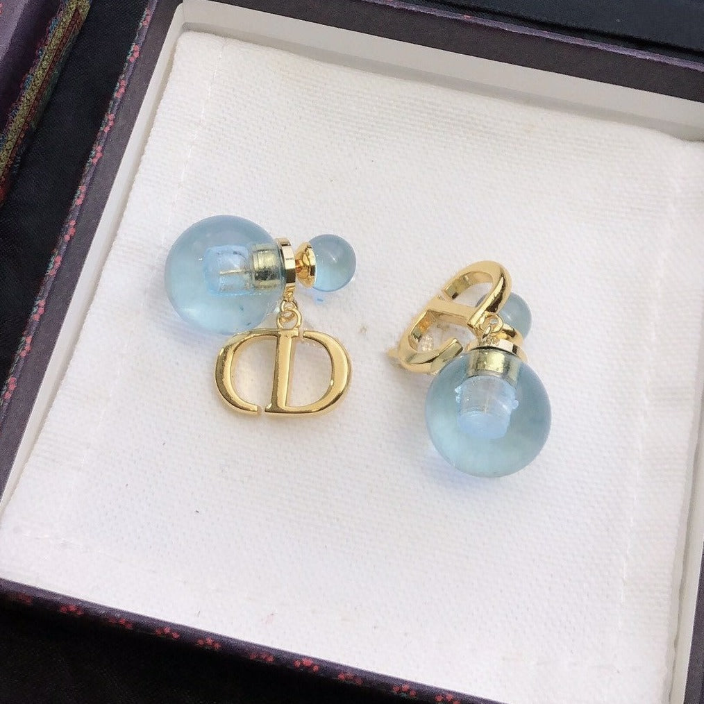 DIOR PEARL BLUE GOLD EARRINGS