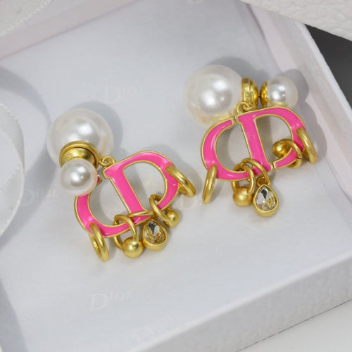 DIOR PINK PEARL GOLD 1 DIAMOND EARRINGS