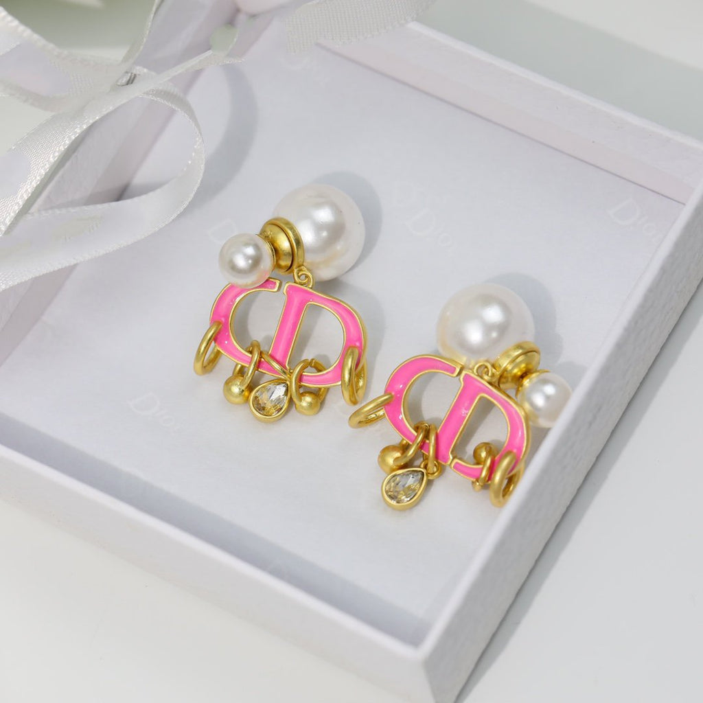 DIOR PINK PEARL GOLD 1 DIAMOND EARRINGS