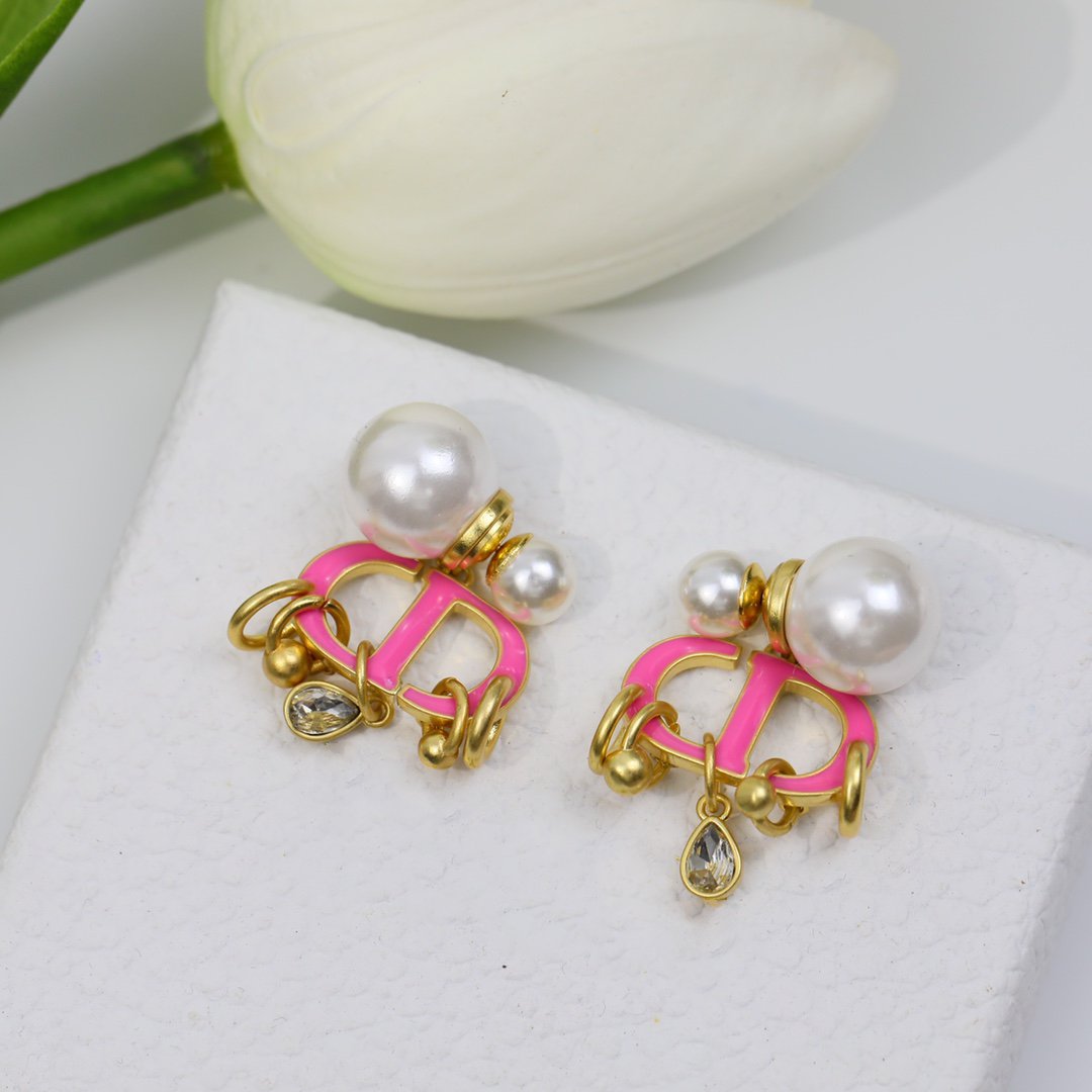 DIOR PINK PEARL GOLD 1 DIAMOND EARRINGS