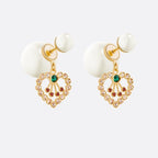 DIOR D-PEARL HEART GOLD DIAMOND EARRINGS